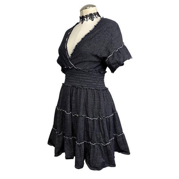 Max Studio Stripe Ruffle Tier Wrap Coquette Cute Mini Dress - Picture 3 of 13